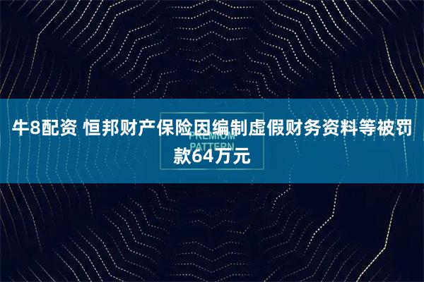 牛8配资 恒邦财产保险因编制虚假财务资料等被罚款64万元