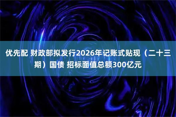 优先配 财政部拟发行2026年记账式贴现（二十三期）国债 招标面值总额300亿元