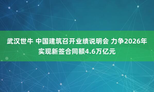 武汉世牛 中国建筑召开业绩说明会 力争2026年实现新签合同额4.6万亿元